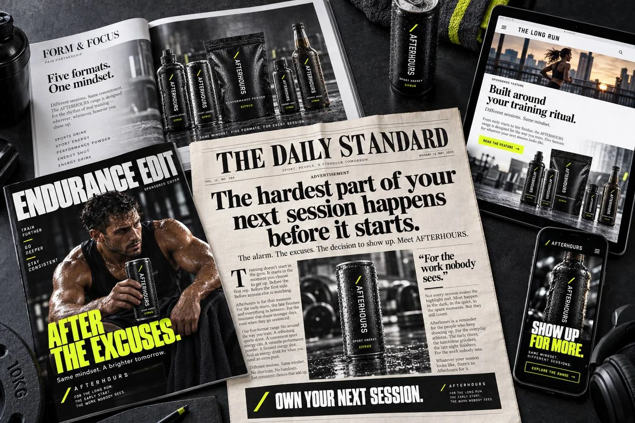 Five formats. One mindset. — Afterhours — sport energy (concept)